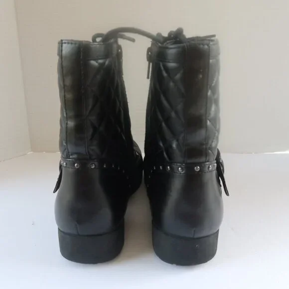 G by Guess Quilted Lace Up Biker Boots Sz 8.5 Black Buckle Grunge Combat Booties - Picture 5 of 14